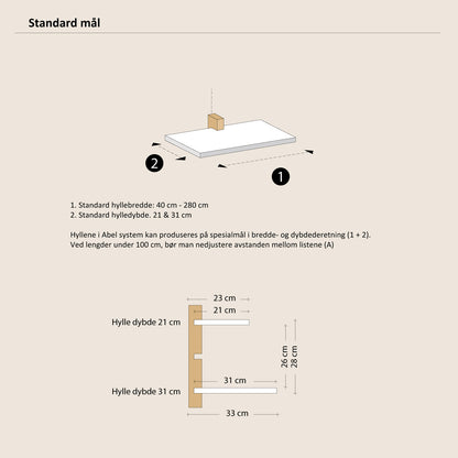 Abel system - Hylleplate - 60 cm - på singel list.